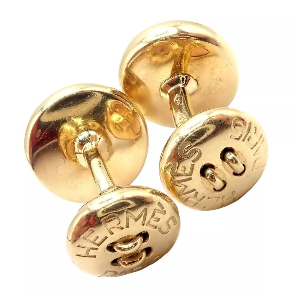 Rare! Vintage Authentic Hermes Paris 18k Yellow Gold Mens Lapis Button Cufflinks - Picture 10 of 11